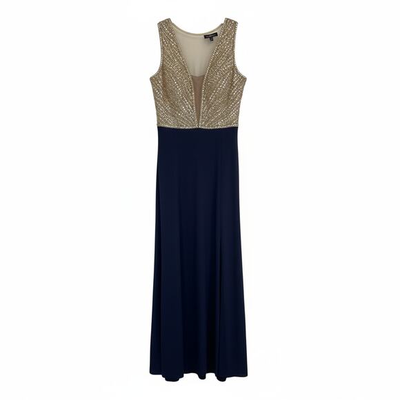Xscape Navy and Cream Beaded Bodice Dress - Picture 4 of 8